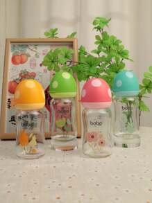1pc 160ml/5.4oz Baby Glass Bottle, Wide Neck Mushroom Cap Newborn Feeding Bottle