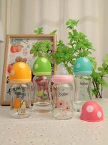 1pc 160ml/5.4oz Baby Glass Bottle, Wide Neck Mushroom Cap Newborn Feeding Bottle
