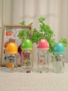 1pc 160ml/5.4oz Baby Glass Bottle, Wide Neck Mushroom Cap Newborn Feeding Bottle