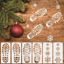 2/6pcs Christmas Stencils For Floor - Santa Claus Boot & Snowflake Designs, Reusable Plastic Footprint Templates For Holiday Decorations And DIY Crafts,Christmas