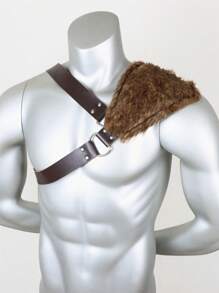 1 Piece Of Medieval Viking Retro Knight Warrior Leather And Fur Pauldron One Shoulder Armor Costume Suitable For Men Role-Playing And Halloween