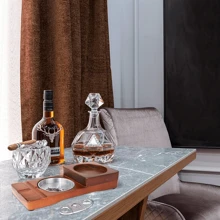 Cenicero de madera para puros / Cenicero con bandeja para vaso de whisky y soporte para puros + 1 cortador de puros de acero inoxidable con funda, cortador de puros de doble cuchilla