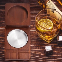 Cenicero de madera para puros / Cenicero con bandeja para vaso de whisky y soporte para puros + 1 cortador de puros de acero inoxidable con funda, cortador de puros de doble cuchilla