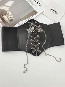 1 pièce Ceinture de taille enveloppante style palais pour femmes avec chaîne nœud papillon brodé, corset de taille élastique