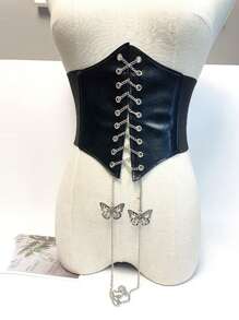 1 pièce Ceinture de taille enveloppante style palais pour femmes avec chaîne nœud papillon brodé, corset de taille élastique