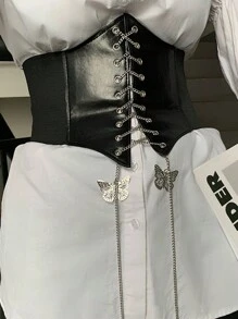 1 pièce Ceinture de taille enveloppante style palais pour femmes avec chaîne nœud papillon brodé, corset de taille élastique
