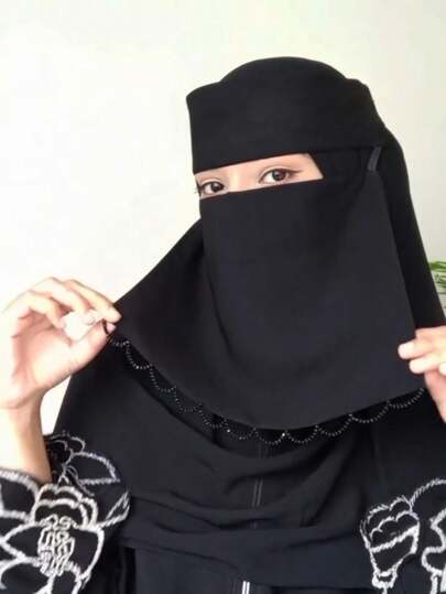 1 件纯色面罩，雪纺面纱，串珠环面纱，带松紧带，女士头巾配饰，适合日常使用，黑色长袍配饰女士面纱