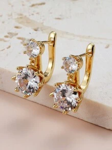 2 Chiếc Hoa Tai Zirconia Vàng Vàng Đơn Giản, Thời Trang, Sang Trọng Nhẹ Nhàng, Hoa Tai Đồng Cao Cấp, Đa Năng Thanh Lịch, Phụ Nữ Đeo Hàng Ngày, Tham Gia Tiệc, Đám Cưới, Và Có Thể Làm Quà Tặng - Bông tai cao cấp - Xem 6
