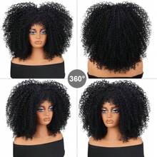 Curly Wigs For Women Afro Bomb Curly Wig With Bangs Synthetic Fiber Glueless Long Kinky Curly Hair - Màu đen tự nhiên - Xem 5