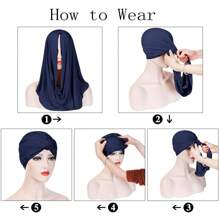 1pc Solid Color Quick-Wear Headscarf Lining, Suitable For Abaya Robe Daily Lining, Can Also Be Worn As Face Veil - Black - View 4