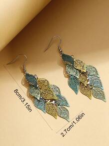 1 Cặp Bông tai tua rua hình lá rỗng phong cách thiên nhiên Hàn Quốc thời trang màu sắc ngẫu nhiên cho nữ - hỗn hợp xanh - Xem 4