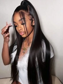 Straight Lace Front Wig Human Hair Wigs 13x4 Transparent Lace Frontal Wig For Women Bone Straight Brazilian Human Hair Lace Wig With Full Edges Baby Hair Pre Plucked Swiss Straight Wig Natural Black - SNatural - View 3