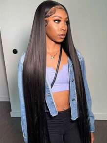 Straight Lace Front Wig Human Hair Wigs 13x4 Transparent Lace Frontal Wig For Women Bone Straight Brazilian Human Hair Lace Wig With Full Edges Baby Hair Pre Plucked Swiss Straight Wig Natural Black - SNatural - View 4