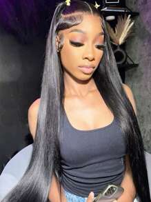 Straight Lace Front Wig Human Hair Wigs 13x4 Transparent Lace Frontal Wig For Women Bone Straight Brazilian Human Hair Lace Wig With Full Edges Baby Hair Pre Plucked Swiss Straight Wig Natural Black - SNatural - View 5
