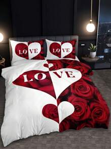 3 件套玫瑰心形字母羽绒被套套装（1 件羽绒被套不含被子，2 件枕套不含枕芯），高清印花，适合居家和宿舍 - 彩色 - 查看 4