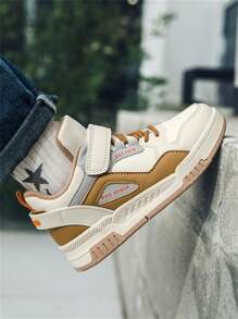 Giày thể thao trẻ em Unisex, thời trang đế dày ấm áp phần trên bằng da cho trẻ em cỡ trung, mềm mại thoải mái, khóa dán, dày cho mùa đông - Màu be - Xem 4