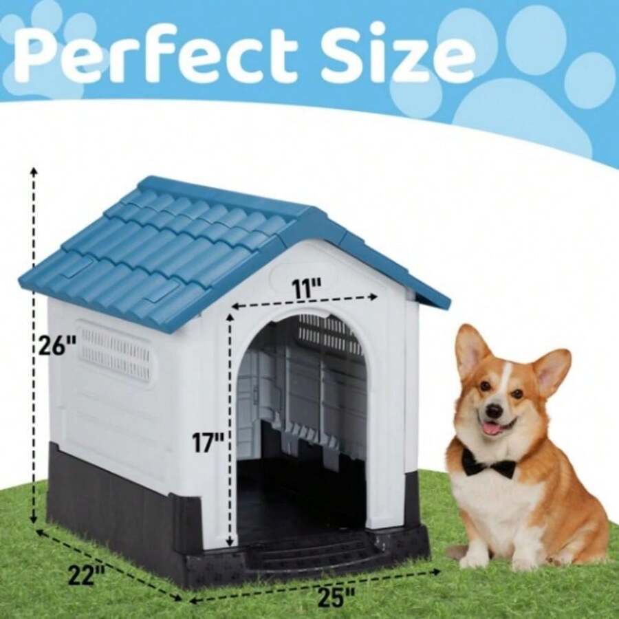 26 Inch Plastic Dog House, Indoor Outdoor Doghouse Pet House With Air