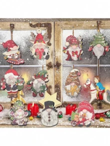 24 件木制圣诞矮人装饰品、圣诞挂饰、室内家居圣诞树装饰品、圣诞木匾、圣诞派对用品交换礼物 - 彩色 - 查看 3