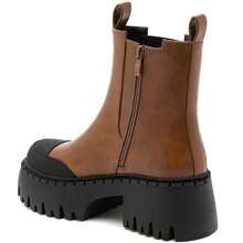 Ankle Boots With Thick, Notched Soles – Bold, Contrasting Design - Camel - View 3