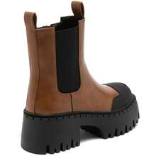 Ankle Boots With Thick, Notched Soles – Bold, Contrasting Design - Camel - View 4