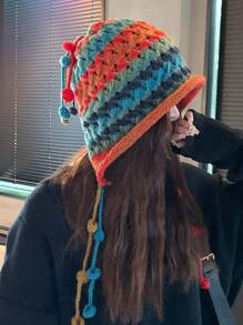 1 chiếc mũ len tua rua cho nữ, mũ len dày chống gió ấm áp mùa đông, mũ len thời trang đường phố cổ điển thanh lịch giản dị thích hợp cho hoạt động ngoài trời, đi bộ, trượt tuyết, đạp xe, du lịch, tiệc tùng, sử dụng hàng ngày - Nhiều màu - Xem 11