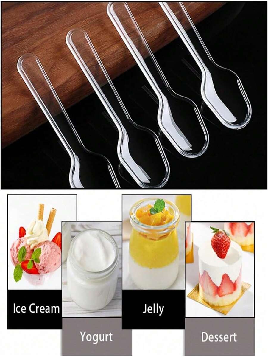 100/200/300/500 Stück klare kleine Plastiklöffel, Eislöffel, Dessertlöffel, Kaffeelöffel, Party-Besteck, wiederverwendbar, passend für Hochzeit, Festival, Zusammenkunft, Kuchen, Dessert, Kaffee & Obstsalat Verkostungslöffel, für Halloween oder Weihnachtsfeier