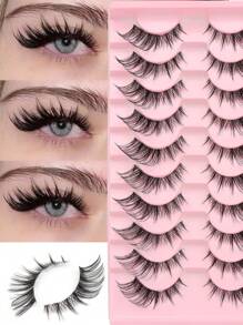 10 对蓬松猫睫毛，自然卷曲假睫毛，7-16 毫米短假睫毛，隐形条纹睫毛，柔软自然 - 羽毛款 - 查看 1