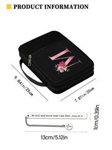 黑色圣经袋，带玫瑰深粉色首字母印花图案，适用于存放圣经书籍、圣经文件夹、便携式储物袋、带拉链和口袋的标准尺寸圣经袋，用于存放书籍、平板电脑、手机、杂物，带手柄的圣经袋，非常适合女士和男士手提包（拉链位置随机，无 U、V）组织者组织 - 黑色 - 查看 11