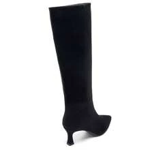 Women's High-Heel Tall Boots, Suede Material, Pointed Toe Design, Side Zipper - Black - 1 - View 5