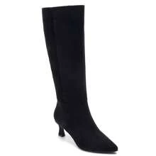 Women's High-Heel Tall Boots, Suede Material, Pointed Toe Design, Side Zipper - Black - 1 - View 2