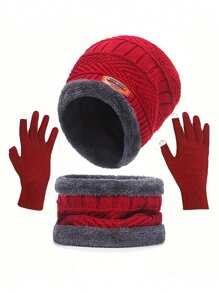 儿童冬季帽子围巾和手套套装保暖内衬无檐便帽针织帽围巾适合 8-16 岁男孩女孩