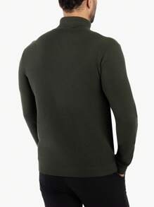 Men's Ribbed Turtle Neck Sweater - 橄欖 - 查看 2