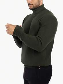 Men's Ribbed Turtle Neck Sweater - 橄欖 - 查看 3