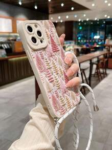 Apple Precision Perforated Edge Roze Kerstboom Geschilderd Zacht Beschermend Telefoonhoesje Met Witte Ophangband, Compatibel Met IPhone 14 Pro Max, 13, 11, XR, 7/8, Galaxy S24, A03s, A04, A12, A13, A14, A21s, A22, A23, A24, A32, A33, A34, A51, A52, A53, A54, A71, A72, A73, S20 FE, S21, S22, Redmi 9, 9A, 10A, 10C, Note 9, Note 10, Note 11, Note 12, 12, 12C