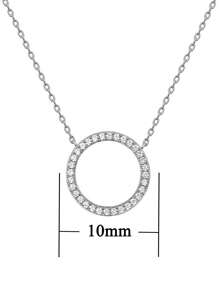 1件简约圆形立方氧化锆项链，925纯银吊坠锁骨项链，优雅珠宝礼品，适合女孩日常和约会装扮装饰 - 10mm - 查看 3