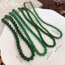 1pc Green Beaded Necklace For Women, New 2024 Design, Elegant Coin Lock Chain, Flattering Neckline