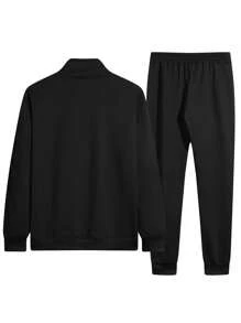 Autumn Outdoor Recreation Casual Suit Boyfriend Style Men, Reflective Strip Decorated Sports Tracksuit Boyfriend Style Men, Fashion Versatile Sweatshirt Sweatshirt Set, Suitable For Outdoor Hiking & Daily Home Wear - Black - View 3