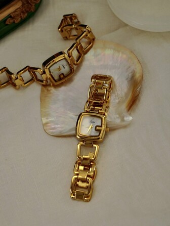 1 pieza Reloj de pulsera de mujer de moda elegante y de lujo con cuarzo, color plateado, correa de acero inoxidable, esfera de diamantes y nácar, diseño hueco, estilo retro elegante, resistente al agua, adecuado para uso casual, fiesta y regalo