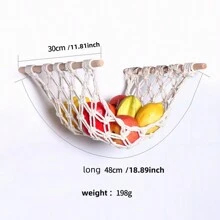 1 件装家用厨房水果篮波西米亚简约北欧风格悬挂式水果蔬菜桌下水果网兜 - 白色 - 查看 4