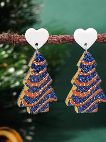 1 对可爱圣诞树和心形亚克力吊坠耳环，适合女士，圣诞派对节日珠宝配饰 - 彩色 - 查看 2