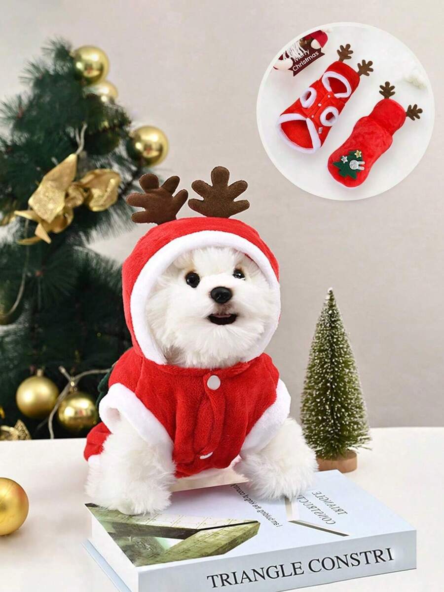 1pc Pet Dog Cat Christmas Costume, Christmas Reindeer Horns With