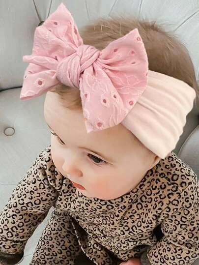 1pc Adorable Baby Pink Nylon Bow Headband, Suitable For Everyday Wear Love Valentine