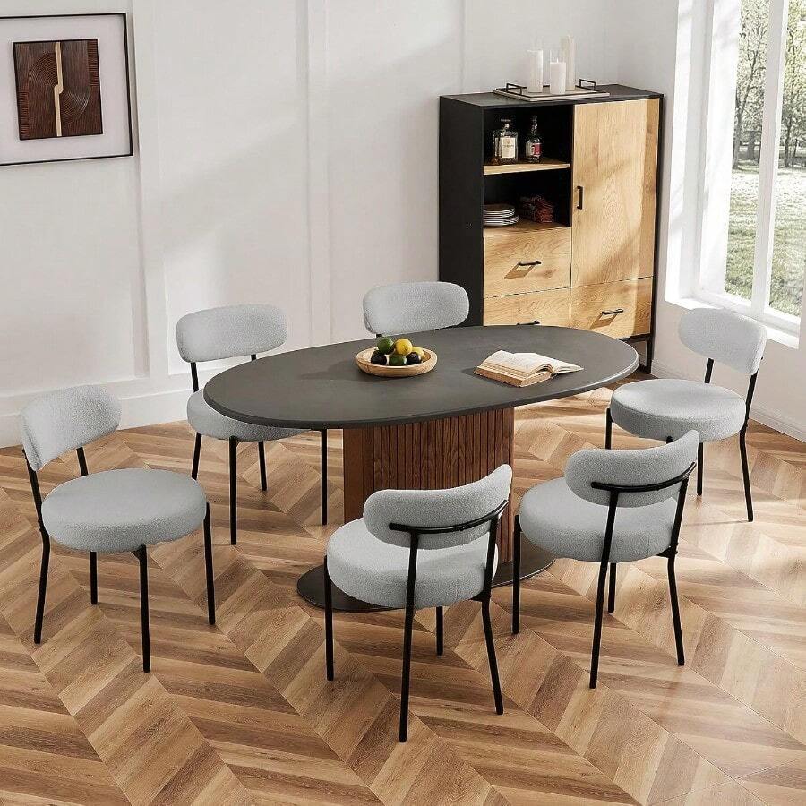 Sweetcrispy Dining Chairs Set Of 6, Boucle Upholstered Kitchen Chairs