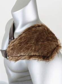 1 Piece Of Medieval Viking Retro Knight Warrior Leather And Fur Pauldron One Shoulder Armor Costume Suitable For Men Role-Playing And Halloween