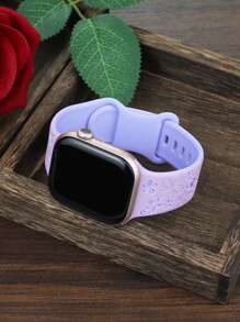 花卉雕刻表带，兼容 41mm、40mm、44mm、45mm、42mm、38mm、49mm、46mm 表带，可爱花朵图案，柔软硅胶运动表带，兼容 Series 11、10、SE、9、8、7、6、5、4、3、Ultra，女士时尚花卉元素表带 - 燻衣草紫配天藍色花 - 查看 4