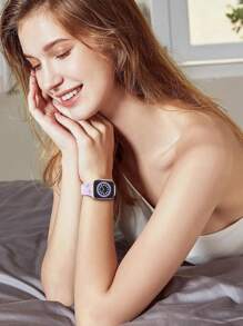 花卉雕刻表带，兼容 41mm、40mm、44mm、45mm、42mm、38mm、49mm、46mm 表带，可爱花朵图案，柔软硅胶运动表带，兼容 Series 11、10、SE、9、8、7、6、5、4、3、Ultra，女士时尚花卉元素表带 - 燻衣草紫配天藍色花 - 查看 8