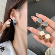 2 pièces Boucles d'oreilles à tige cubique émail géométrique chic, boucles d'oreilles minimalistes et pour femmes