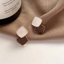 2 pièces Boucles d'oreilles à tige cubique émail géométrique chic, boucles d'oreilles minimalistes et pour femmes