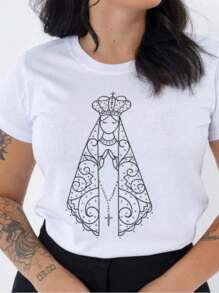 Women's Blouse T-Shirt Our Lady Of Aparecida Printed Shirt 100% Cotton Christian T-Shirt In Premium Mesh - trắng - Xem 2