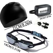 Juego de gafas de natación chapadas para adultos, con lentes antivaho HD y resistentes al agua, con protección UV - Adecuado para piscina, playa y entrenamiento, con tapones para los oídos para protección, artículos esenciales de playa, accesorios de playa, flotador de piscina